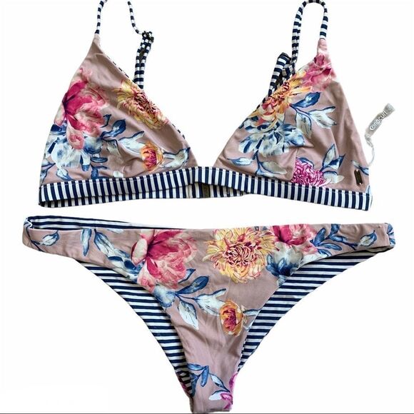 RIPCURL reversible floral striped bikini Sz S - Picture 2 of 6